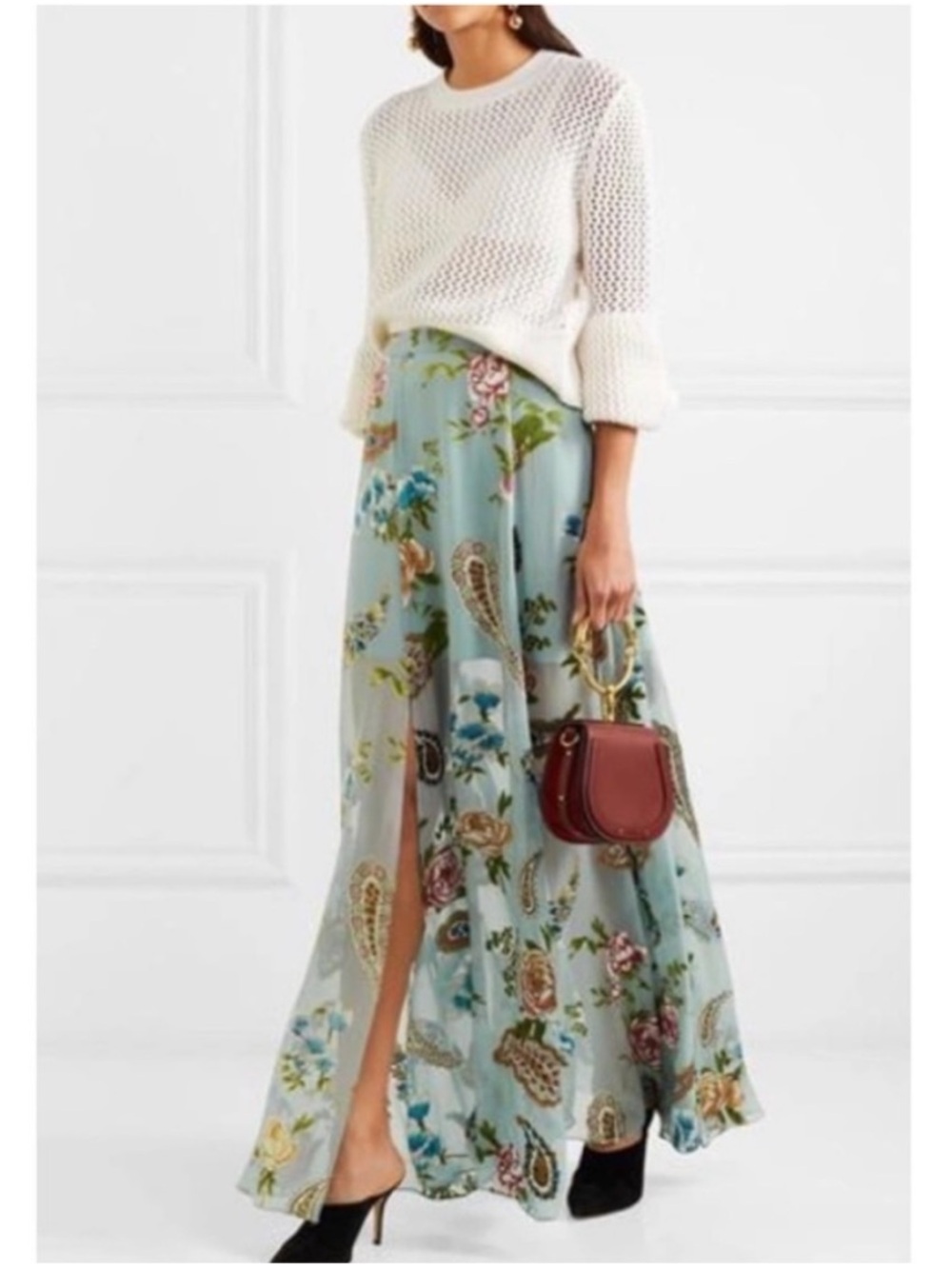 Alice + Olivia Blue Floral Athena Sheer Maxi Skirt 10